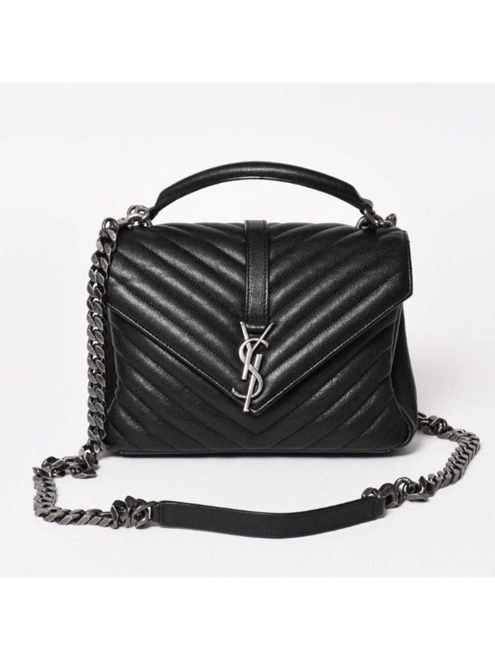Saint Laurent Carre Shoulder Bag 2-Way Leather Black Silver